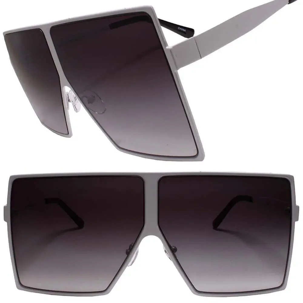 Contemporary Glam XXL Oversized Fashion Metal Square White Sunglasses Women